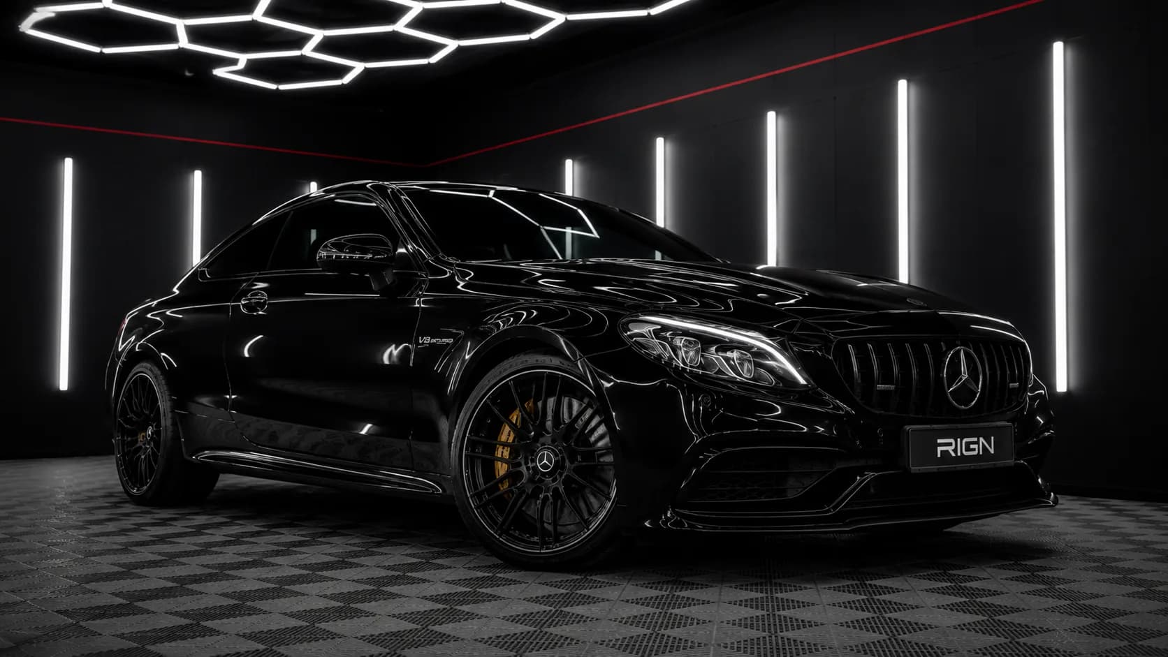 Black Mercedes in studio — refined automotive finish, South Yorkshire